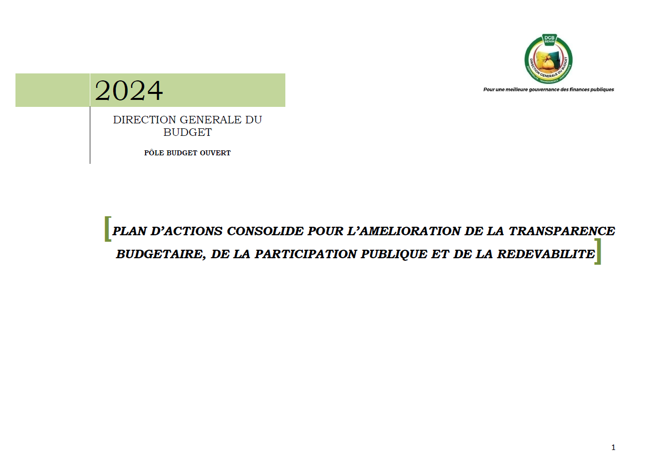 Plan d’actions consolidé pour l’amélioration de la transparence budgétaire, de la participation publique et la redevabilité