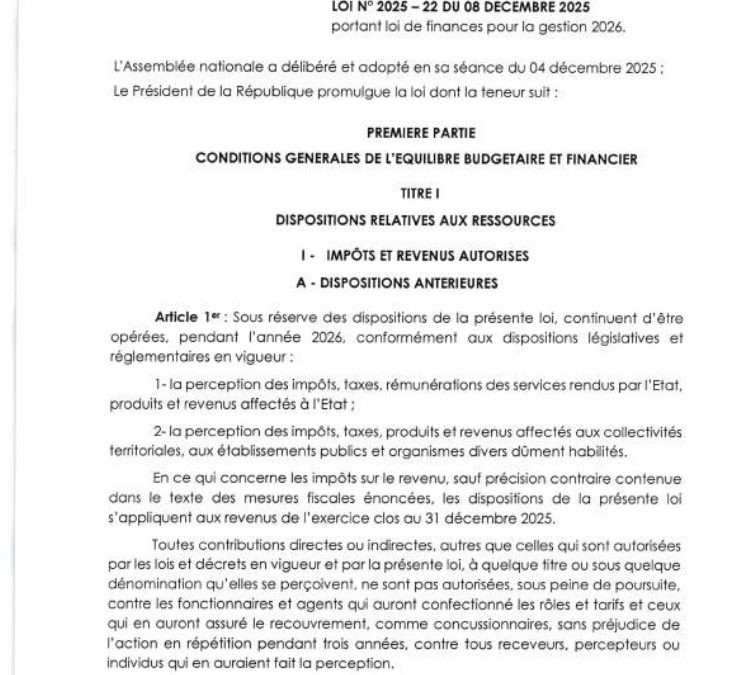 Loi de finances, gestion 2026