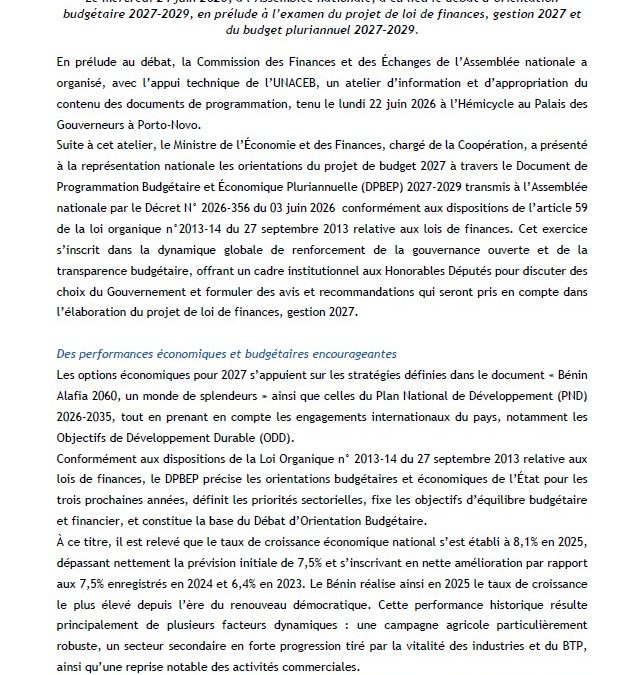 Débat d’Orientation Budgétaire (DOB) 2027-2029