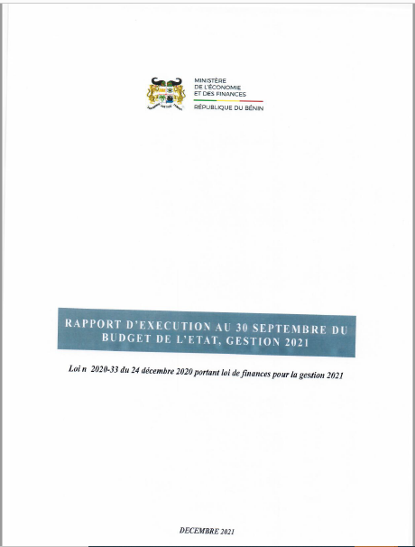 Rapport d’exécution de la loi de finances 2021, au 30 Septembre 2021