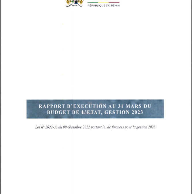 Rapport d’exécution au 31 Mars du budget de l’État, gestion 2023